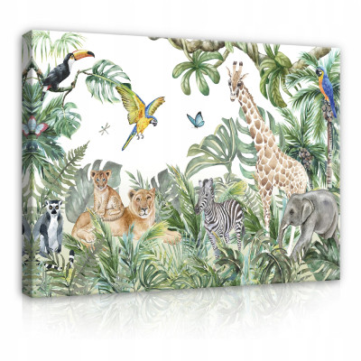 Tableau pour chambre d'enfant animaux de la jungle 100x70