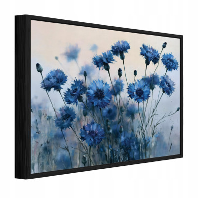 Tableau dans un cadre noir sur toile : fleurs, prairie, nature, salon, chambre à coucher, 40 x 30