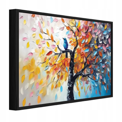 Tableau sur toile dans un cadre noir : arbre, abstraction, salon, chambre à coucher, 90 x 60