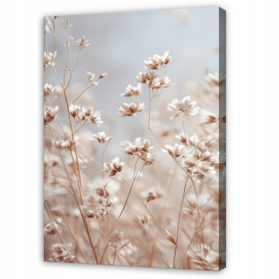 Tableau bohème avec des fleurs beiges et un motif naturel pour la chambre ou le salon, sur toile, 100 x 70 cm