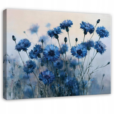 Tableau « fleurs bleues des champs » - nature - pour chambre à coucher ou salon, sur toile, 40 x 30