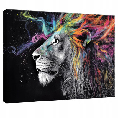 Tableau pour chambre à coucher, salon, cuisine, abstraction, lion sur toile, mural, 100 x 70