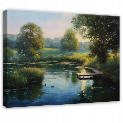 Image forêt lac nature arbres pour chambre à coucher salon cuisine sur toile 60x40