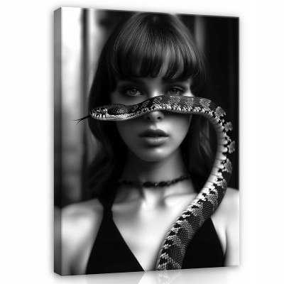 Tableau sur toile mur femme serpent noir et blanc pour chambre à coucher salon 100x70