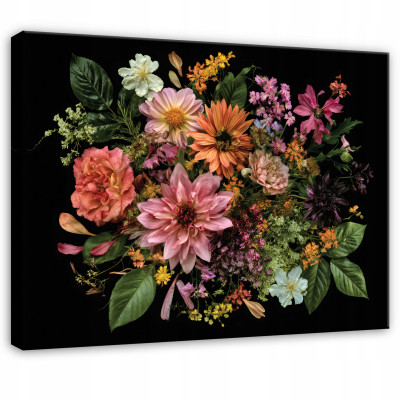 Tableau « fleurs sur fond noir » – nature – pour la chambre à coucher ou le salon, sur toile, 40 x 30