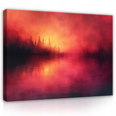 Peinture abstraite noire et rouge sur toile mur chambre salon 60x40