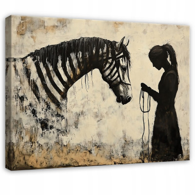 Tableau abstrait Banksy beige zèbre pour chambre à coucher ou salon sur toile 60x40