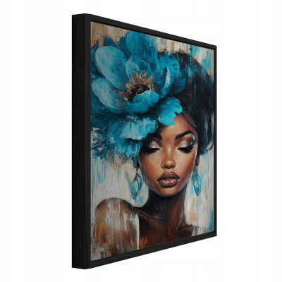 Tableau sur métal dans un cadre noir femme fleurs salon chambre à coucher 120x80