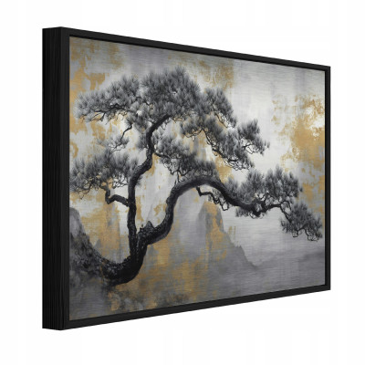 Tableau sur métal dans un cadre noir, abstraction d'arbre, salon, chambre à coucher, 120 x 80