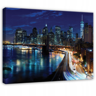 Image ville panorama nuit lumière pour chambre à coucher salon sur toile 100x70