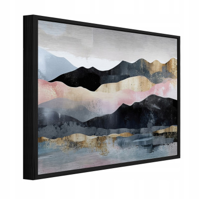 Tableau sur métal dans un cadre noir, montagne, abstraction, salon, chambre à coucher, 150 x 100