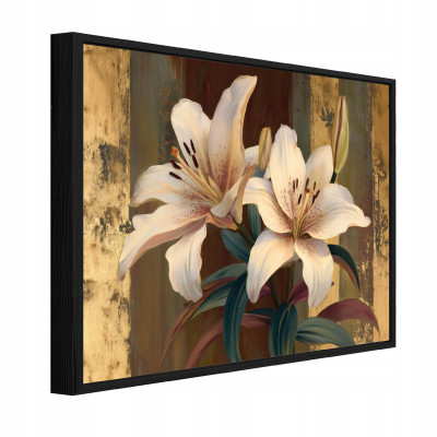 Tableau sur toile dans un cadre noir, motif floral vintage, salon ou chambre à coucher, 100 x 70