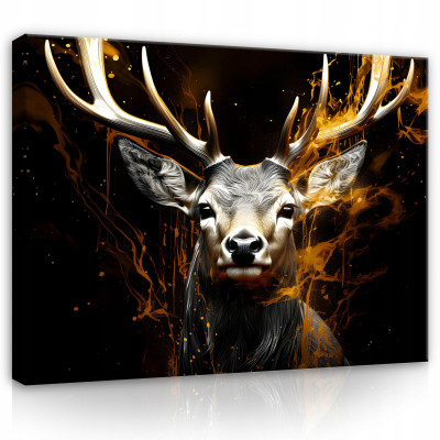 Tableau cerf abstraction noir grand salon 120x80