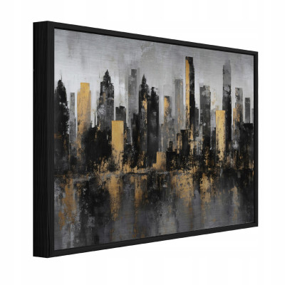 Tableau sur métal dans un cadre noir – ville, abstraction – salon, chambre à coucher – 120 x 80