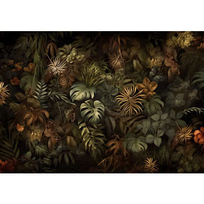 Papier peint mural « Feuilles tropicales sombres » pour le salon