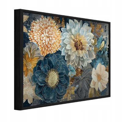Tableau sur métal dans un cadre noir, fleurs, abstraction, salon, chambre à coucher, 120 x 80