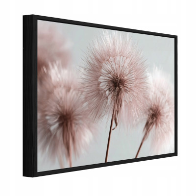 Tableau dans un cadre noir sur toile, fleurs de pissenlit, salon, chambre à coucher, 100 x 70