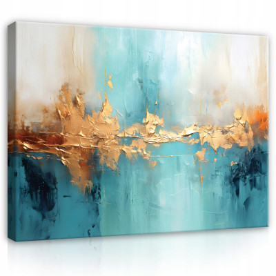 Tableau abstrait or bleu grand salon 100x70