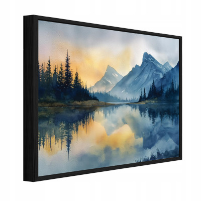 Tableau sur toile dans un cadre noir : montagne, paysage, nature, salon, chambre à coucher, 100 x 70