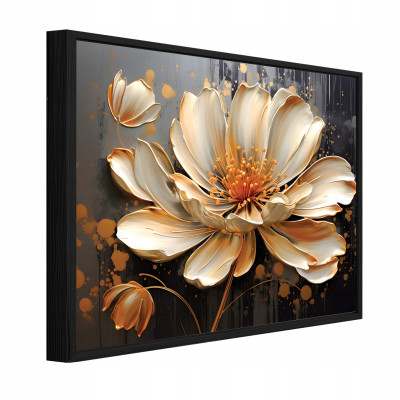 Tableau dans un cadre noir sur toile fleur 3D abstraction salon chambre à coucher 100x70