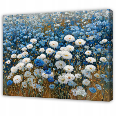Tableau représentant des fleurs, une prairie et des marguerites, pour la chambre ou le salon, sur toile, 40 x 30 cm