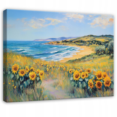 Peinture mer paysage fleurs nature pour chambre à coucher salon sur toile 100x70