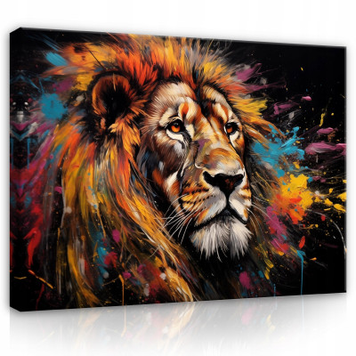 Peinture abstraite pop art lion sur toile mur chambre salon 40x30