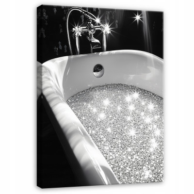 Tableau pour salle de bain ou toilettes, noir et argent, style moderne, sur toile, 60 x 40