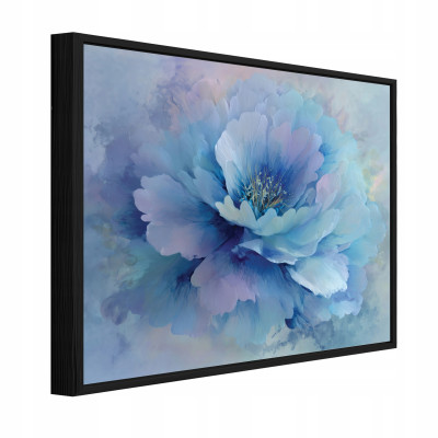 Tableau sur toile dans un cadre noir, fleurs bleues, salon ou chambre à coucher, 90 x 60