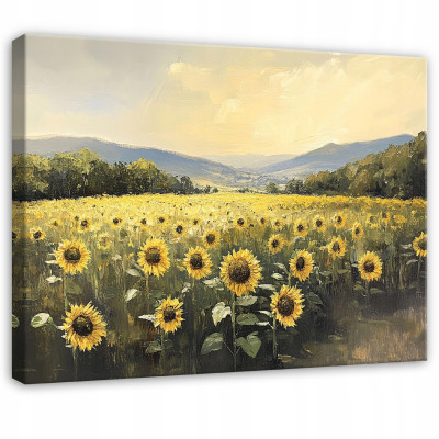 Tableau « Fleurs de prairie et tournesols » pour chambre, salon ou cuisine, sur toile 60 x 40