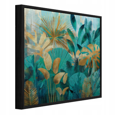 Tableau dans un cadre noir métallique, motif feuillage, style loft, salon ou chambre à coucher, 80 x 80