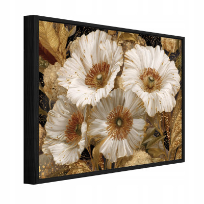 Tableau sur toile dans un cadre noir : fleurs, style abstrait, salon ou chambre à coucher, 40 x 30