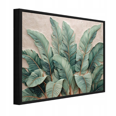 Tableau dans un cadre noir sur toile feuilles béton 3D salon chambre 60x40
