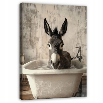 Image d'un âne dans une baignoire, animaux, format portrait, pour salle de bain, sur toile, décoration murale, 100 x 70