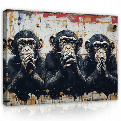 Image d'un singe, une abstraction moderne en trois parties, sur toile murale 40 x 30