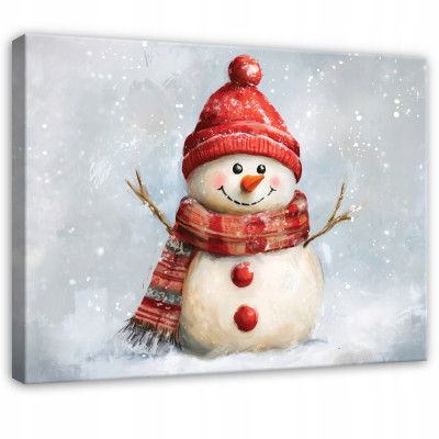 Tableau hivernal bonhomme de neige neige hiver pour chambre à coucher salon sur toile 120x80