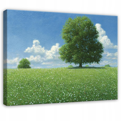 Tableau « Prairie, arbres et nature » pour chambre, salon ou cuisine, sur toile, 120 x 80