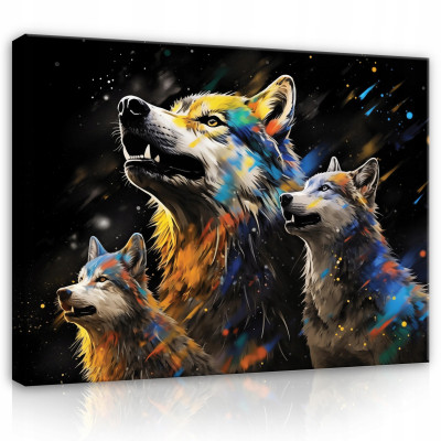 Tableau sur toile mural abstraction loups noir pour chambre à coucher salon 100x70