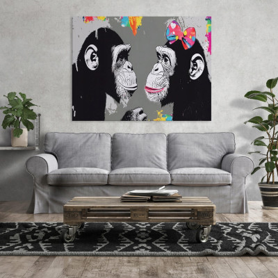 Tableau graffiti &laquo; Le singe &raquo; de Banksy, style moderne, pour chambre ou salon, sur toile 40 x 30