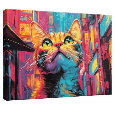 Peinture sur toile murale chat abstraction pour chambre d'enfant 60x40