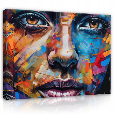 Peinture représentant une femme, un visage et une bouche, style abstrait, 60 x 40