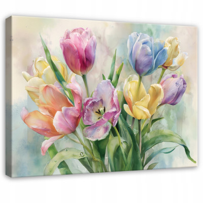 Tableau abstrait représentant des fleurs et des tulipes, pour la chambre à coucher ou le salon, sur toile, 90 x 60 cm