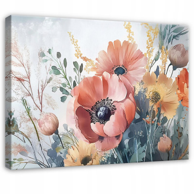 Tableau pour chambre à coucher, salon ou cuisine, sur toile, fleurs champêtres aux tons pastel, 120 x 80