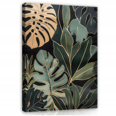 Tableau représentant des feuilles vertes dorées sur toile murale pour chambre à coucher ou salon, 120 x 80