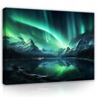 Image d'aurore, de montagne et de nature turquoise sur toile pour chambre ou salon, 120 x 80