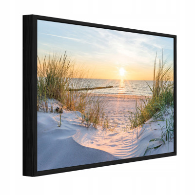 Tableau dans un cadre noir sur toile plage mer nature salon chambre à coucher 100x70