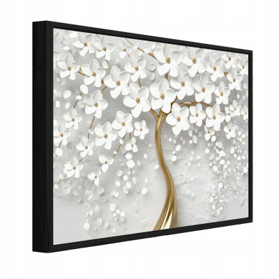 Tableau dans un cadre noir sur toile arbre 3D fleurs salon chambre à coucher 60x40