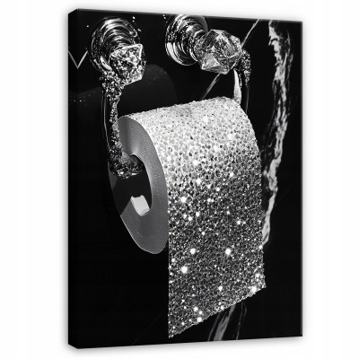 Tableau pour salle de bain ou toilettes, argenté, noir, moderne, sur toile, 100 x 70