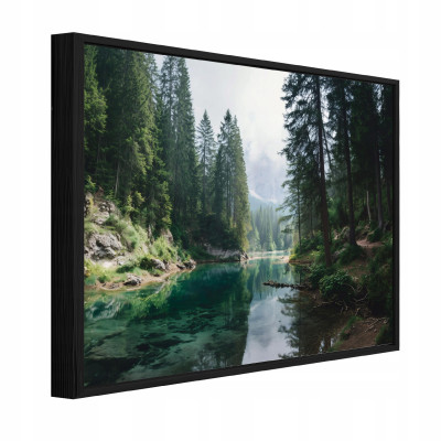 Tableau dans un cadre noir sur toile forêt rivière nature salon chambre à coucher 40x30