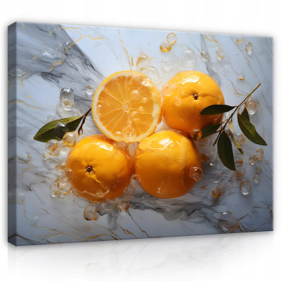 Tableau pour cuisine fruits marbre abstraction sur toile mur grand format 100x70